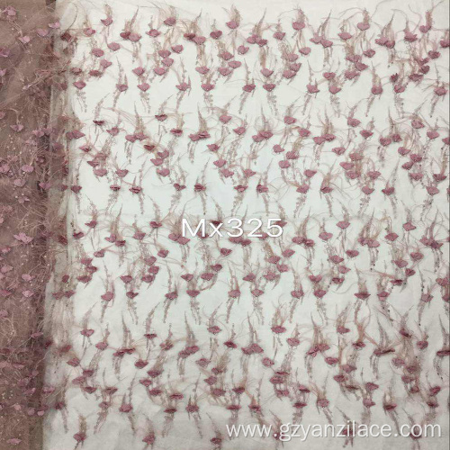 Feather Pearl Lace Embroidered Net Fabric for Dress